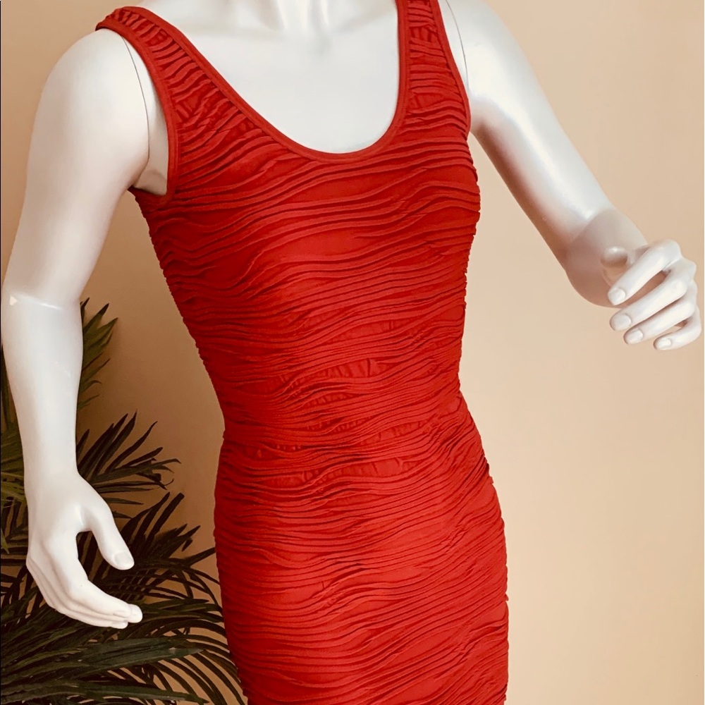 Stretchy Orange Red Summer Dress w/ Design, S/M - Picture 4 of 8